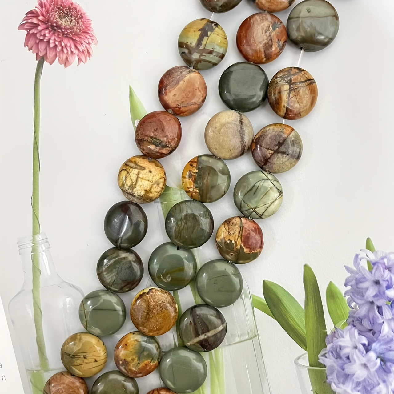 Natural Red Thread Pine Round Cakes Loose Beads for Jewelry Making
